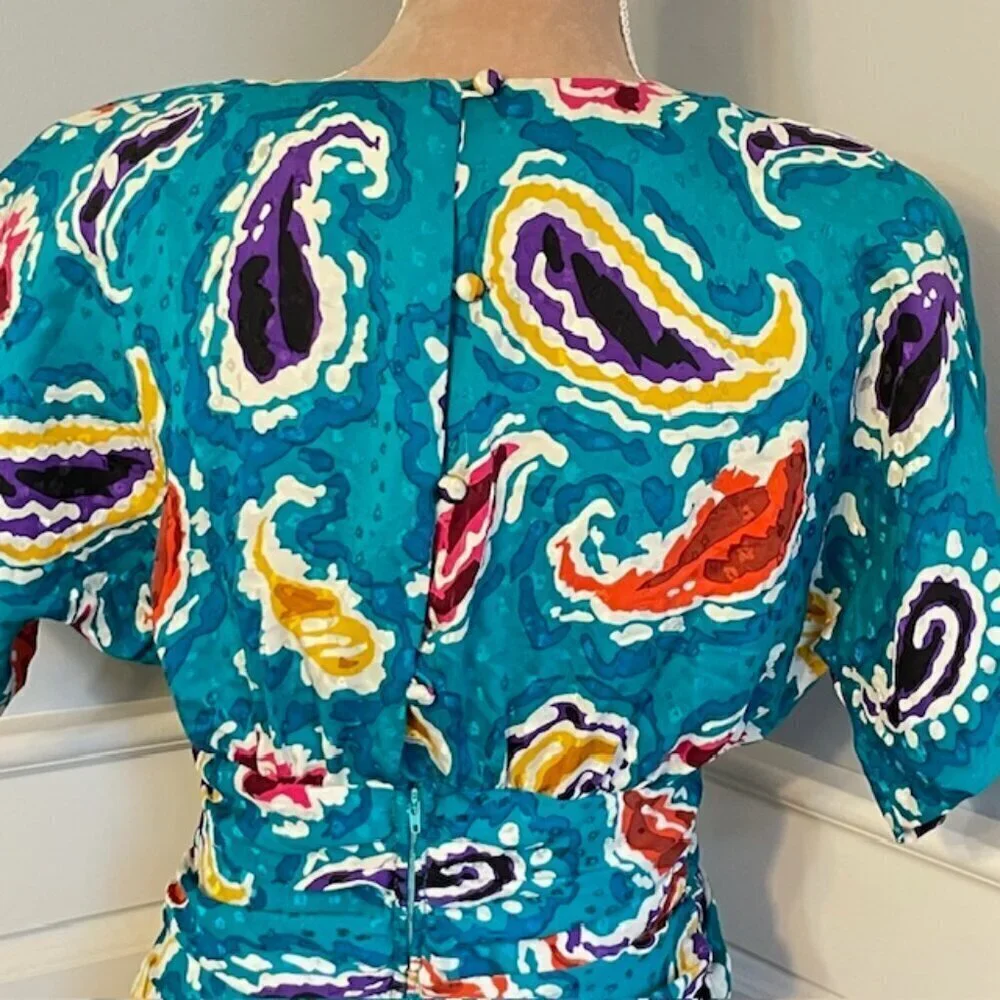 Vintage Malcolm Starr 70s 80s 100% Silk Midi Dress - Picture 7 of 10